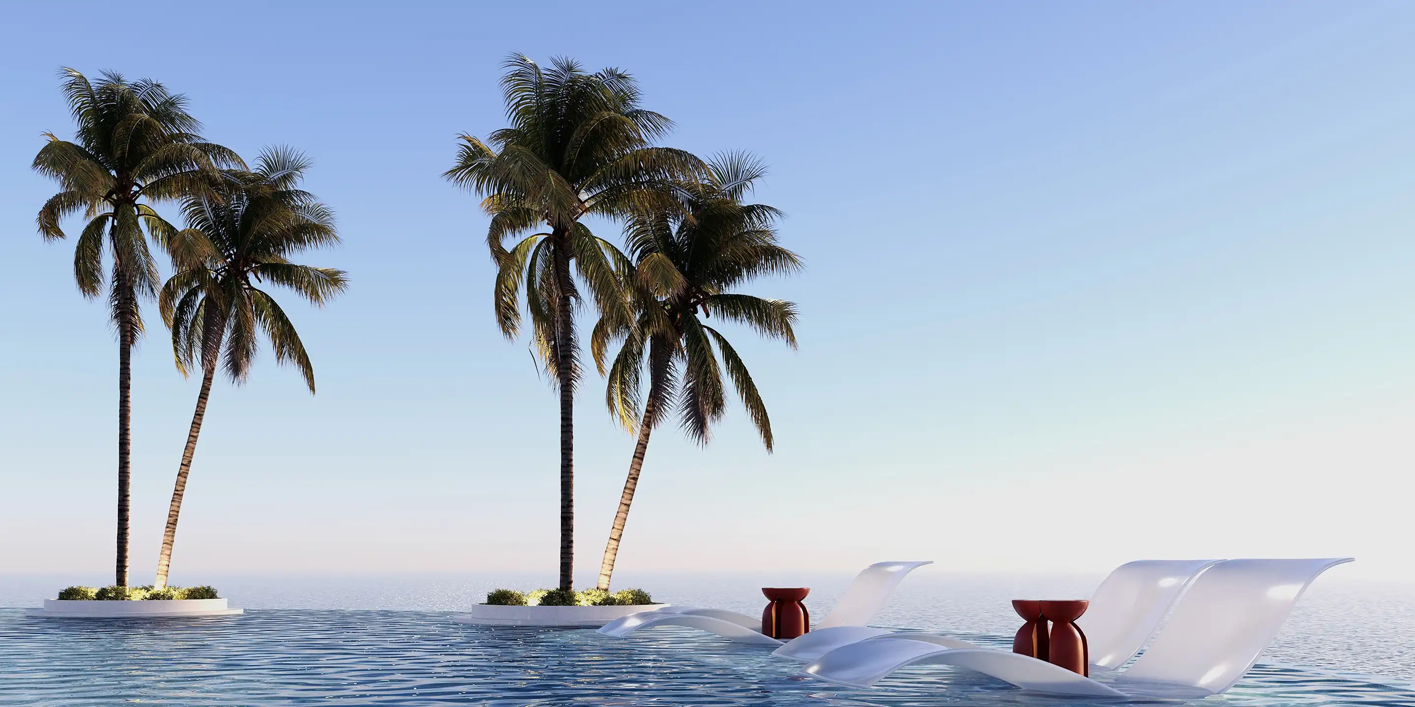 AMRA beachfront infinity pool under palm trees