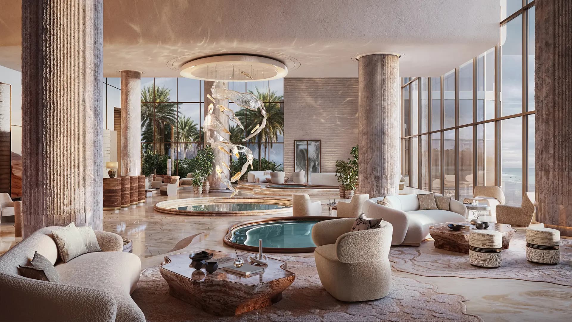 AMRA beachfront infinity pool under palm trees