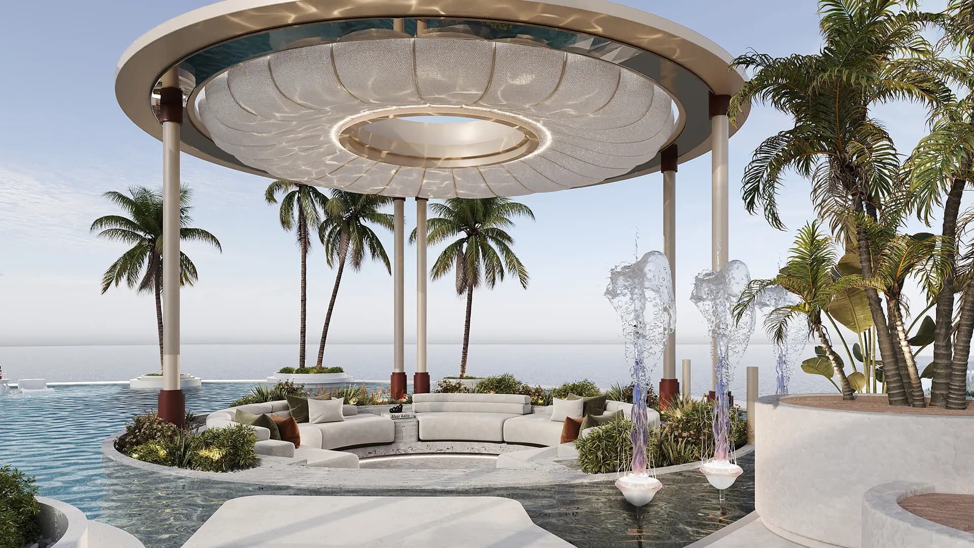 AMRA beachfront infinity pool under palm trees