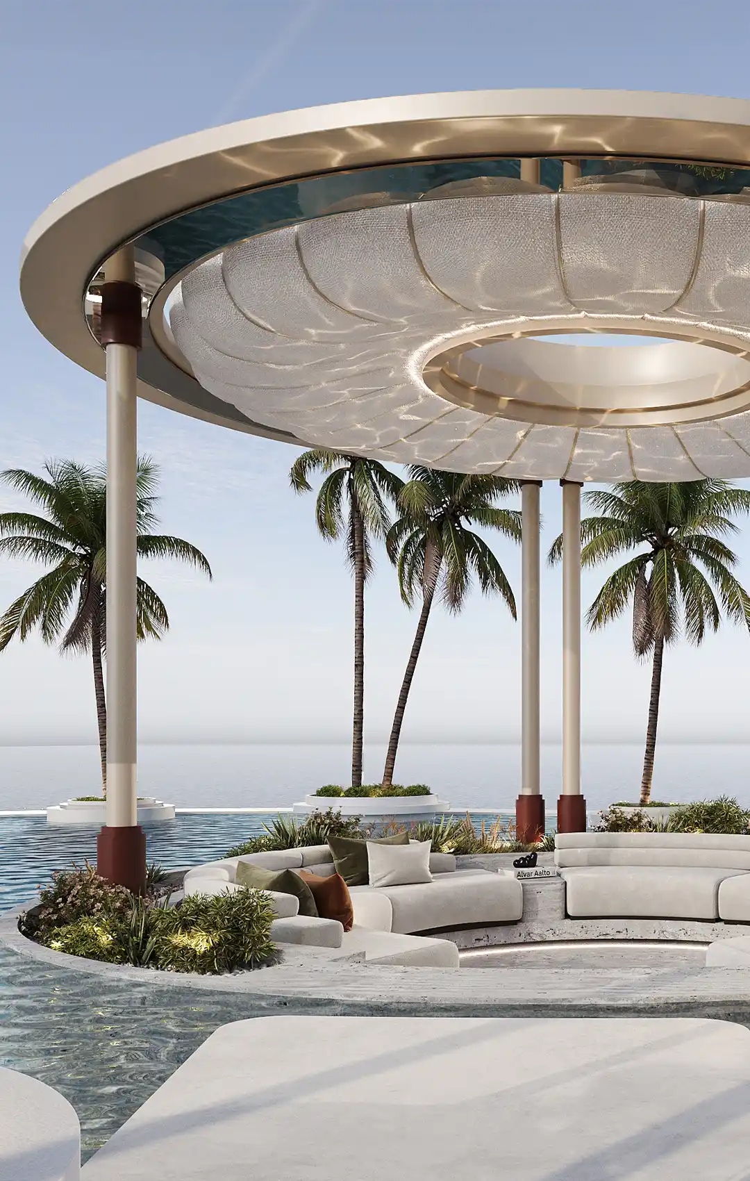 AMRA beachfront infinity pool under palm trees